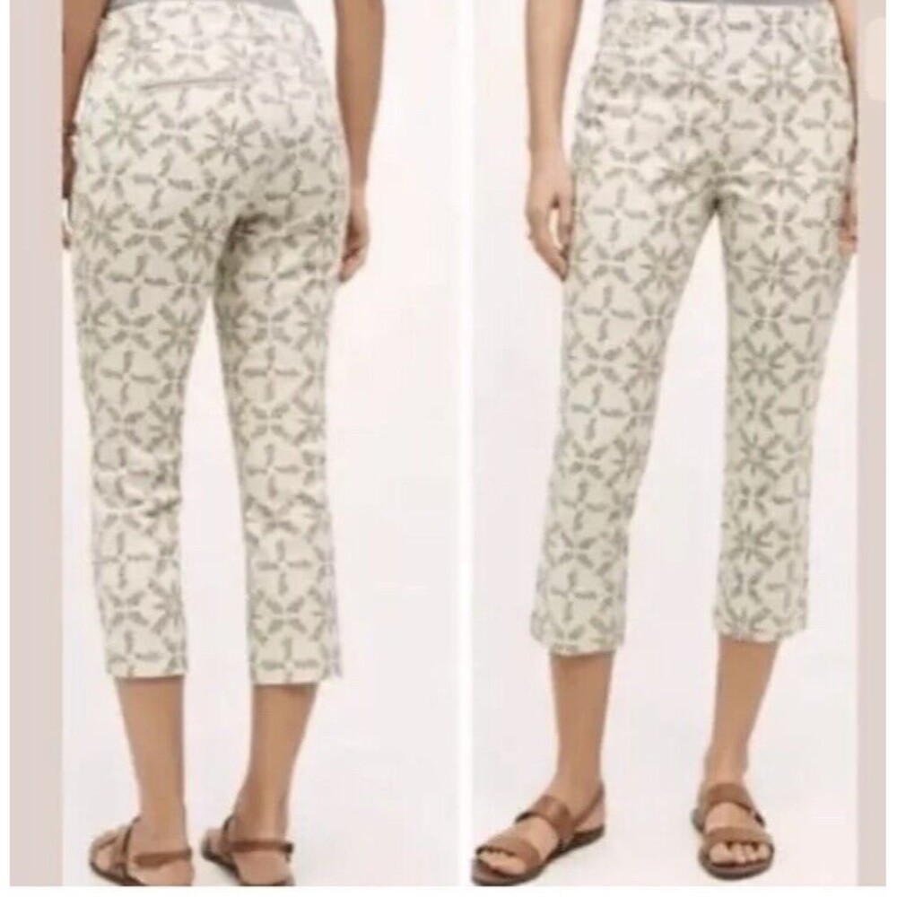 Cartonnier Anthropologie Womens 4 Beige Green Leaf Charlie Trouser Medallion - Picture 2 of 13